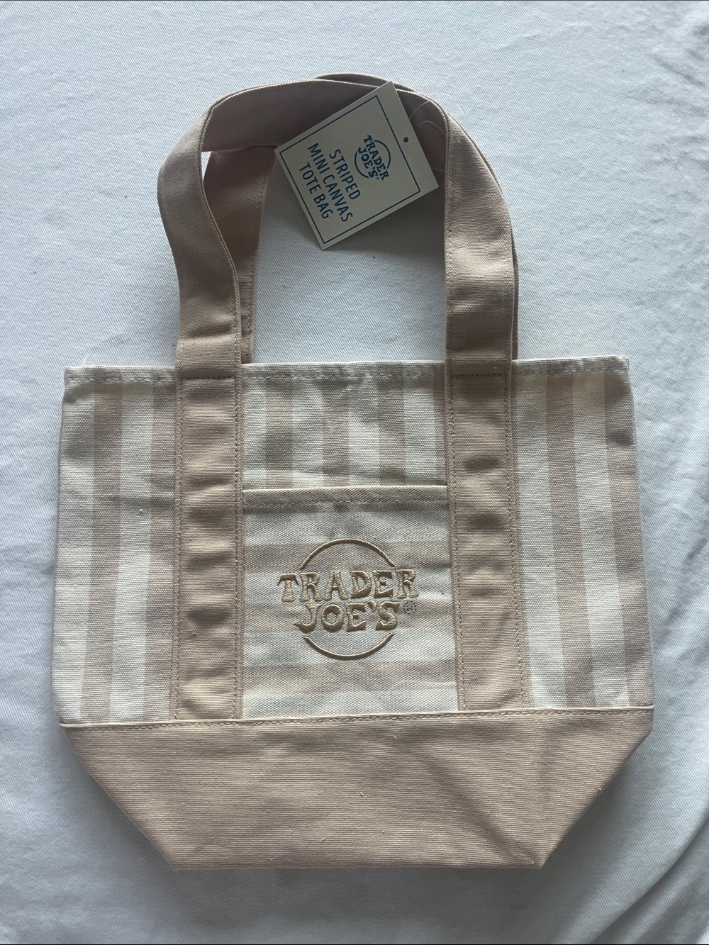 New Trader Joe’s Beige Striped Mini Canvas Tote Bag
